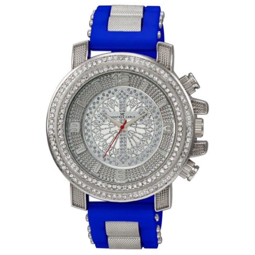 53mm Montres Carlo Rapper Simulate Diamond Clubbing Blue Luxury Men's Watch